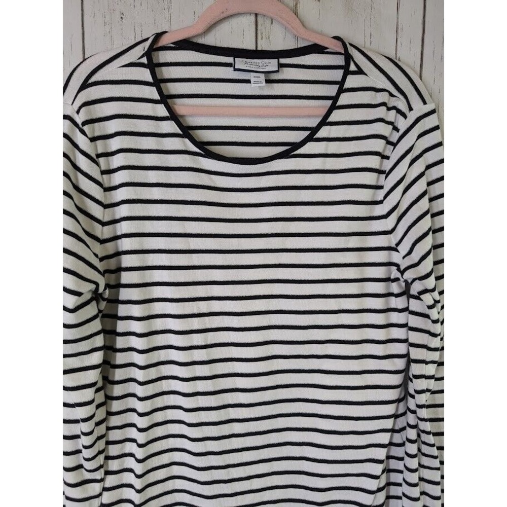 Charter Club Size XXL Black White Stripe Pima Cotton Long Sleeve Womens Top - Picture 4 of 8